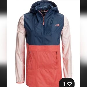 "The North Face" Unisex Sz L, Navy, Coral, and Pink Pullover Windbreaker....